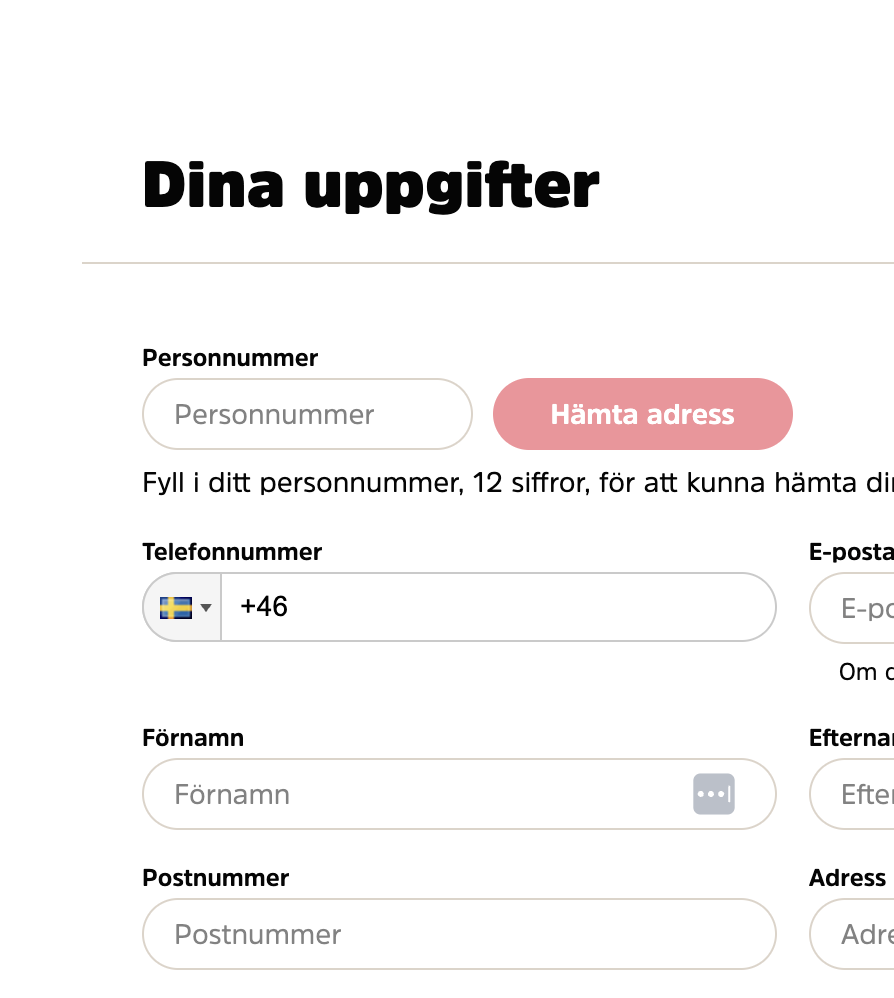 Kassaformulär där personnummer hämtar namn och adress automatiskt